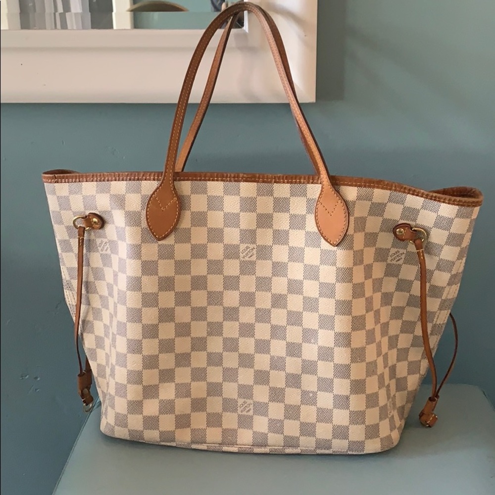 Authentic LV Mm Neverfull Damier Azur Tote